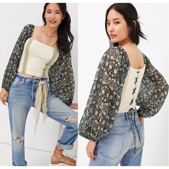 Anthropologie x Forever That Girl Smocked Balloon-Sleeve Top - Picture 1 of 7